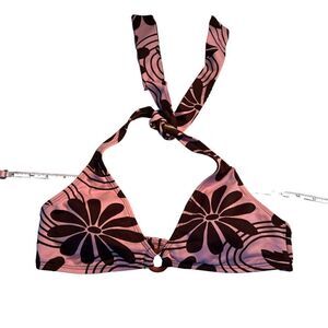 Xhilaration pink and brown flower bikini top M **